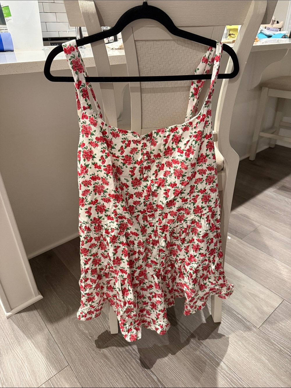wild fable Red Floral Ruffle-Hem Tank Top on White